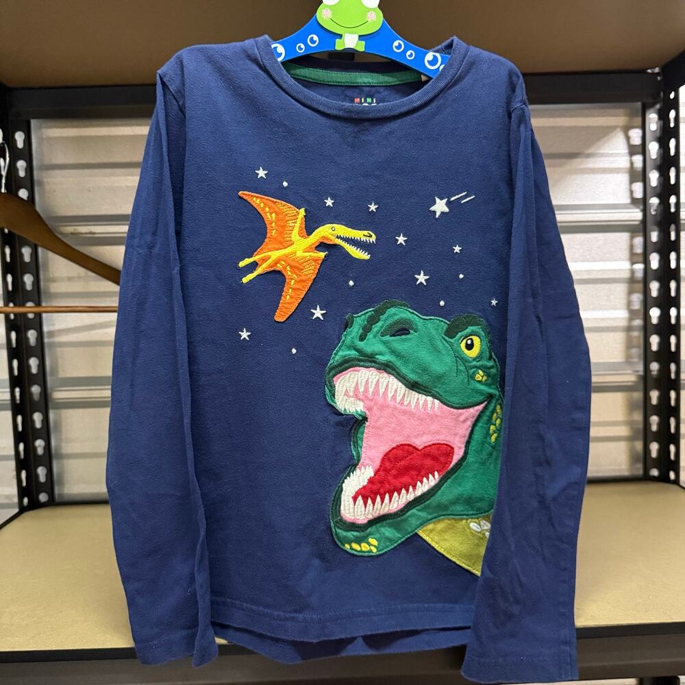 Mini Boden Dinosaur Applique Long Sleeve Tee Navy T-Rex Size 7-8 Yrs Boys